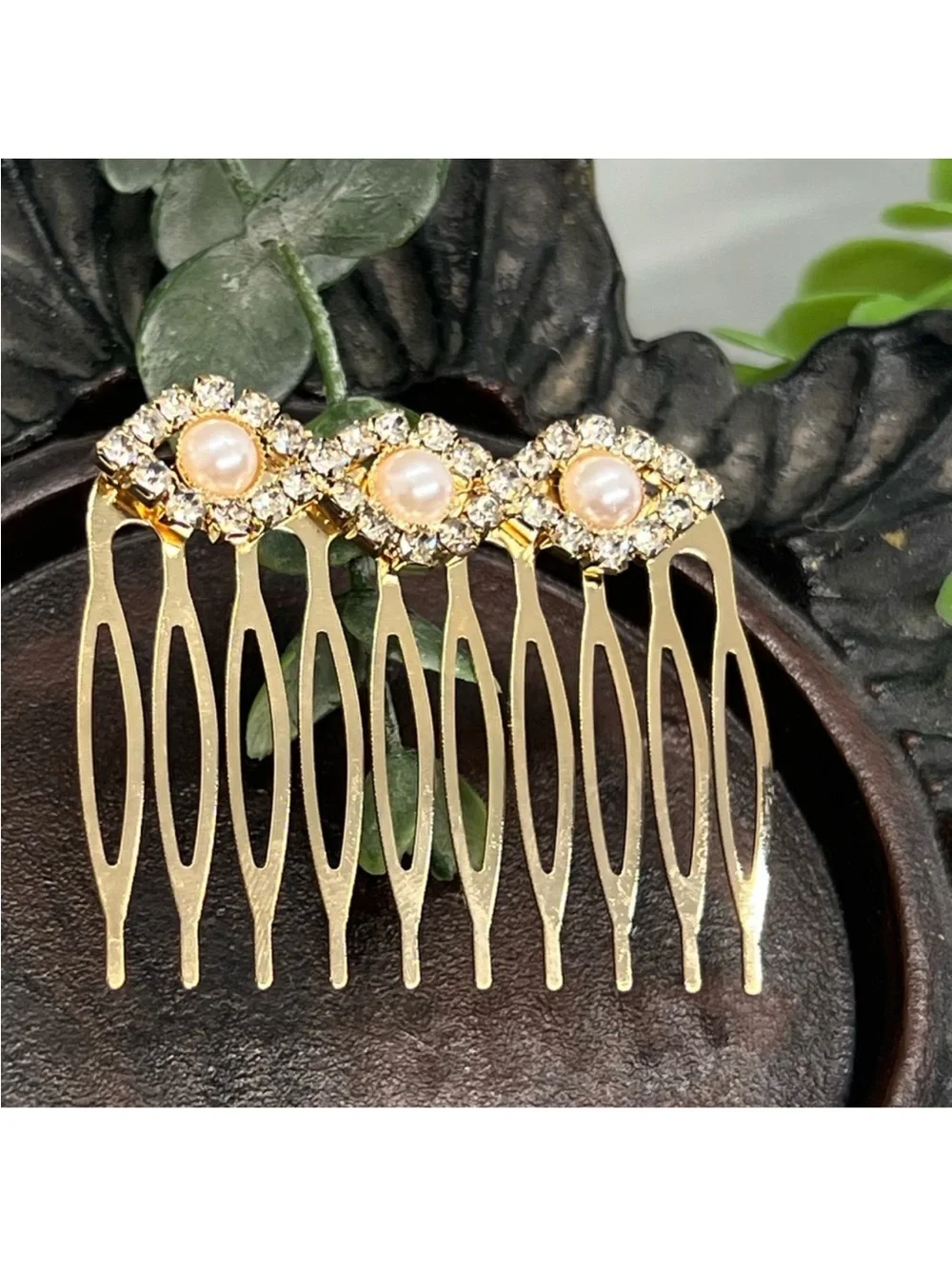 Gold Pearl and Crystal Decorative Hair Comb